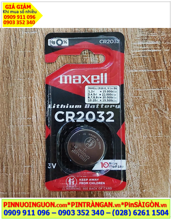 Maxell CR2032, Pin 3v Lithium Hitachi Maxell CR2032, Xuất xứ NHẬT (Vỉ ĐỎ ĐEN 01viên)